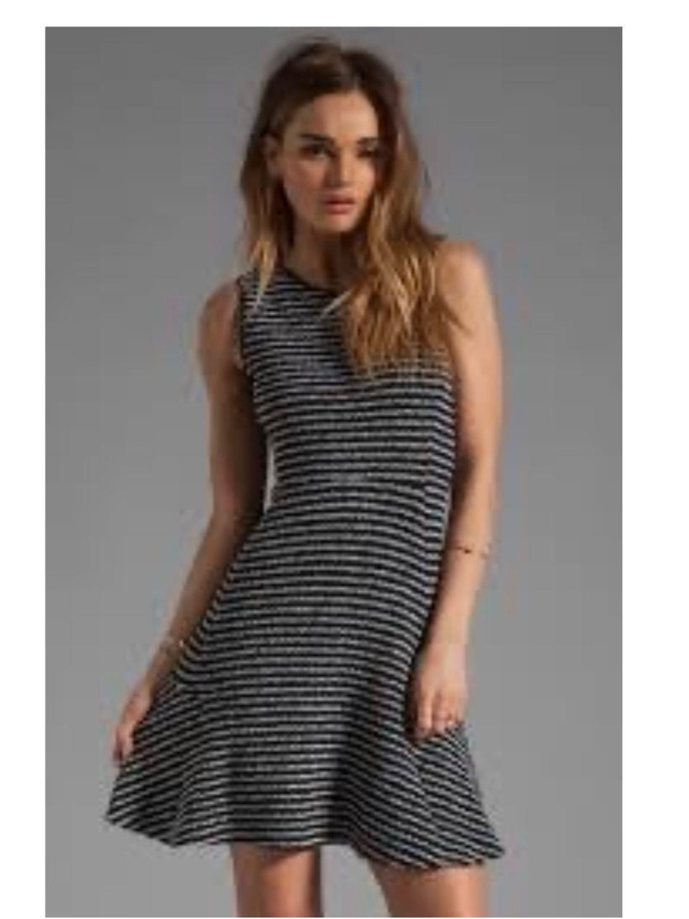 Theory Black and White Striped Sleeveless Mini Dress